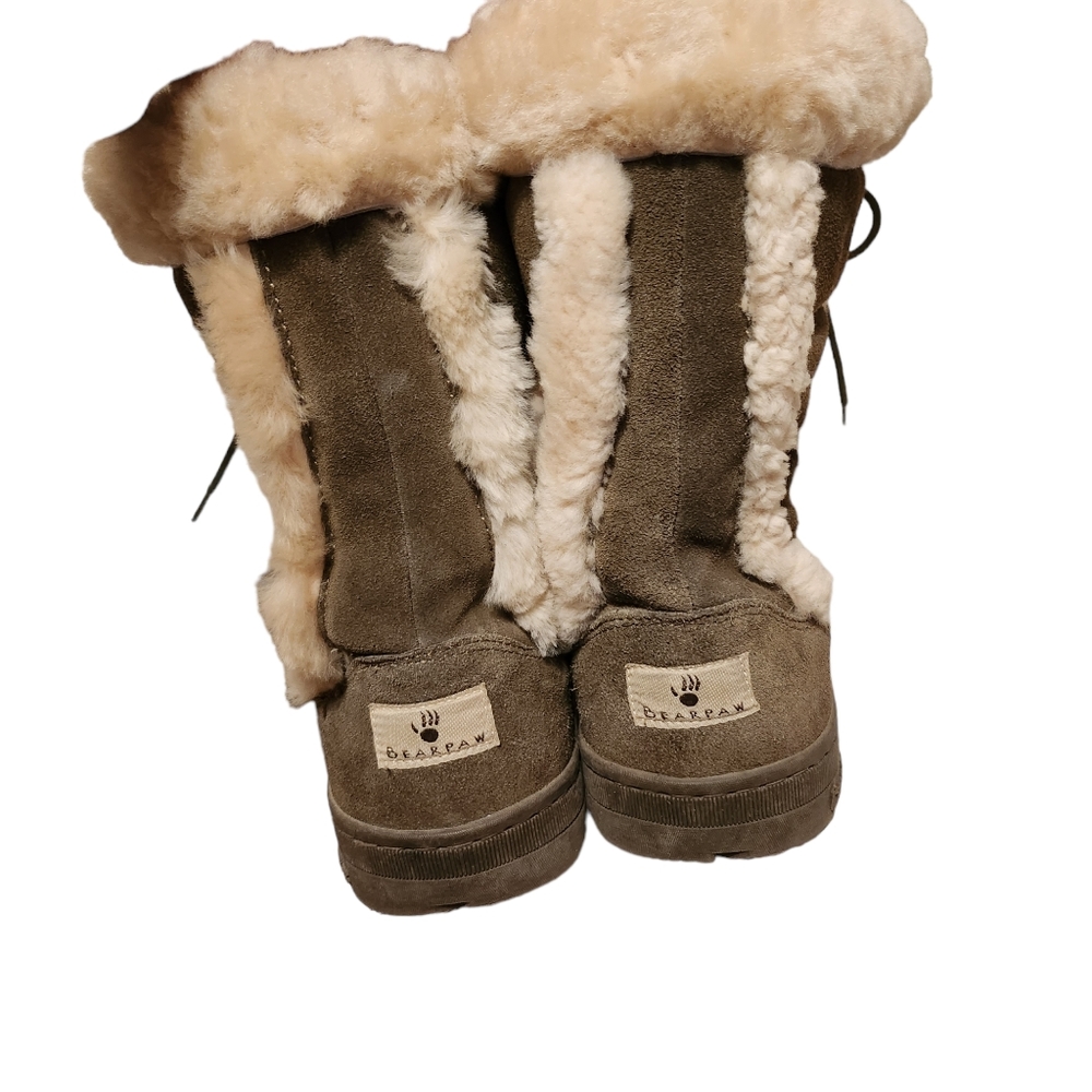 Bearpaw Women's Army Green Lace Up Fur Boots Size 9 - Picture 4 of 9